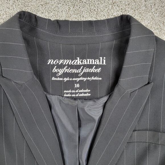 Vintage Norma‎ Kamali Boyfriend Suit Jacket Womens 16 Black Gray Pin Striped - Picture 4 of 16